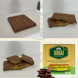 Dubai Chocolate Bar with Kadayif and Pistachio Cream Dubai Kunefe knafeh Chocolate Candy Small Gifts for Snack Treats Kids Family & Friend (Pack of 1 80g)
