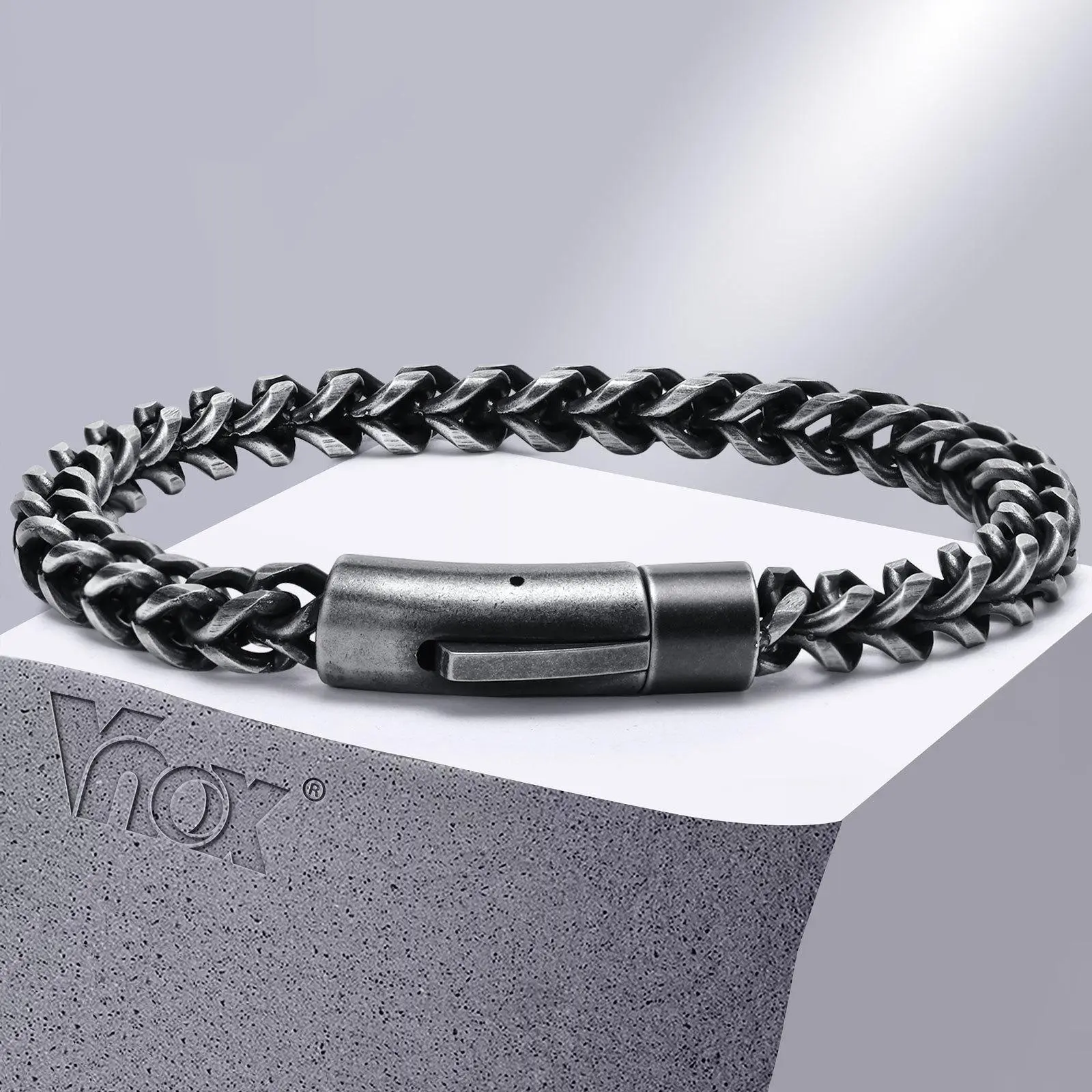 Vnox 6.3mm Vintage Bracelets for Men, Double Layer Cuban Chain, Franco Foxtail Chain Bracelet, Retro Srainless Steel Wristband