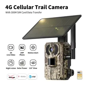Solar Powered Wireless Trail Camera with 2.7K Video UNLIMITED Data Plan BILUT-IN SIM Card, Motion Activated, NOT SUPPORT WIFI, Low-Glow Night Vision, Support Live, Images and Video, Cloud Storage,  Support Android and IOS app