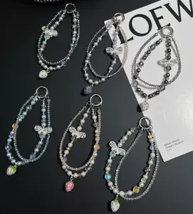 Bow Strawberry Double Chain mobile phone Pendant - Fashionable mobile phone pendant chain and bracelet design for women, fashionable wristband hnsl-05