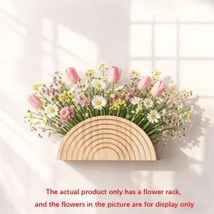 Bohemian Half-Circle Dried Flower Holder, Creative Wall-Mounted Vase Rack, Wooden Home Decor Shelf, Hanging Storage Organizer