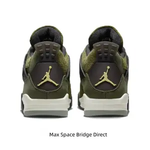 Olive Suede and Mesh Mid-Top Retro Basketball Shoes