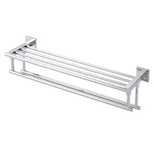 WOWOW 24-in Modern Polished Chrome Stainless Steel Wall-Mounted Double-Tier Towel Rack with Double Towel Bar, for Bathroom Organization & Bathroom Decor