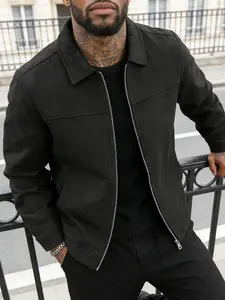 Men's Casual Faux Suede Jacket, Zipper Closure Design, Versatile Light Business Style, Easy Care Fabric, Suitable for Daily Life, Work Travel, Coats