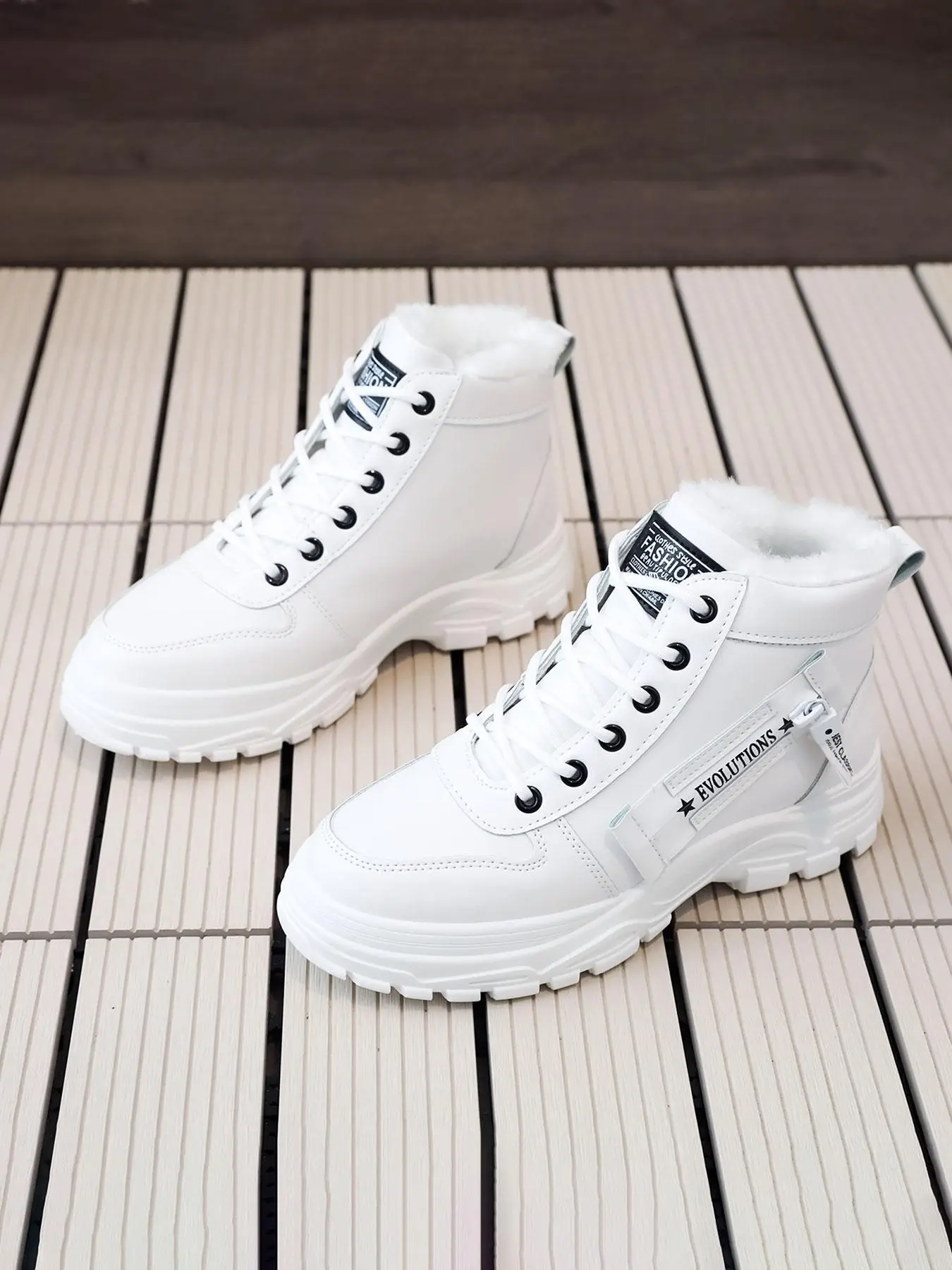 Women's Fashionable Lace up Letter Patch Mid-calf Boots, Warm and Comfortable Casual Sports Snow Boots, Female All-match Letter Patch Shoes