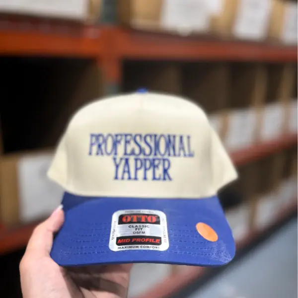 Professional Yapper Embroidered Trucker Hat, Blue and Sand Hat