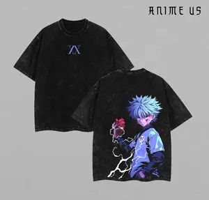 Killua Zoldyck x Hunter X Hunter Unisex Oversize Anime Manga Washed Heavyweight Cotton T-shirt, Gift For Anime Fan, Anime Lover ,  Killua Fan