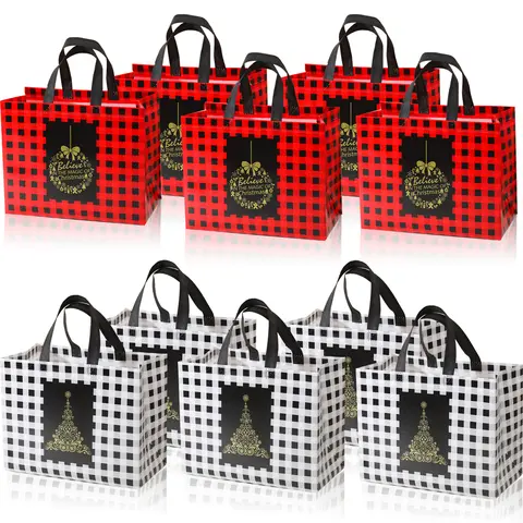 10 Pack Large Christmas Gift Bags with Handles, Reusable Non-Woven Tote Bags, Festive Design, Perfect for Holiday Use, Party Favors, 12.5x9.8x6.7 Inches