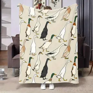 Playful Duck & Goose Patterned Soft Beige Throw Blanket