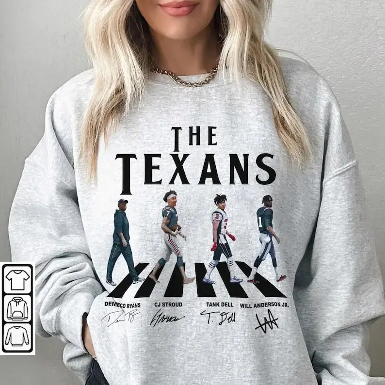 Texans Walking Abbey Road Signatures Football Shirt, DeMeco Ryans T-Shirt & Sweatshirt Unisex Crewneck Made in 100% Cotton, Design & Printed In The USA