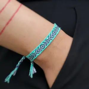 Aquamarine Boho Woven Bracelet, Beach Bracelet, Slim Bracelet, Textile Cloth Bracelet, Folk, Hippie Bracelet, Gift, Minimalist, Surfer