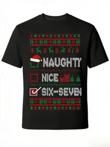 Vintage Oversized Graphic Tee, Naughty Nice Six-Seven Funny Christmas Ugly Sweater T-Shirt, Retro Holiday Humor Top, Trendy Festive Shirt, Comfort Colors Apparel, Gift for Christmas, Daily Outfit