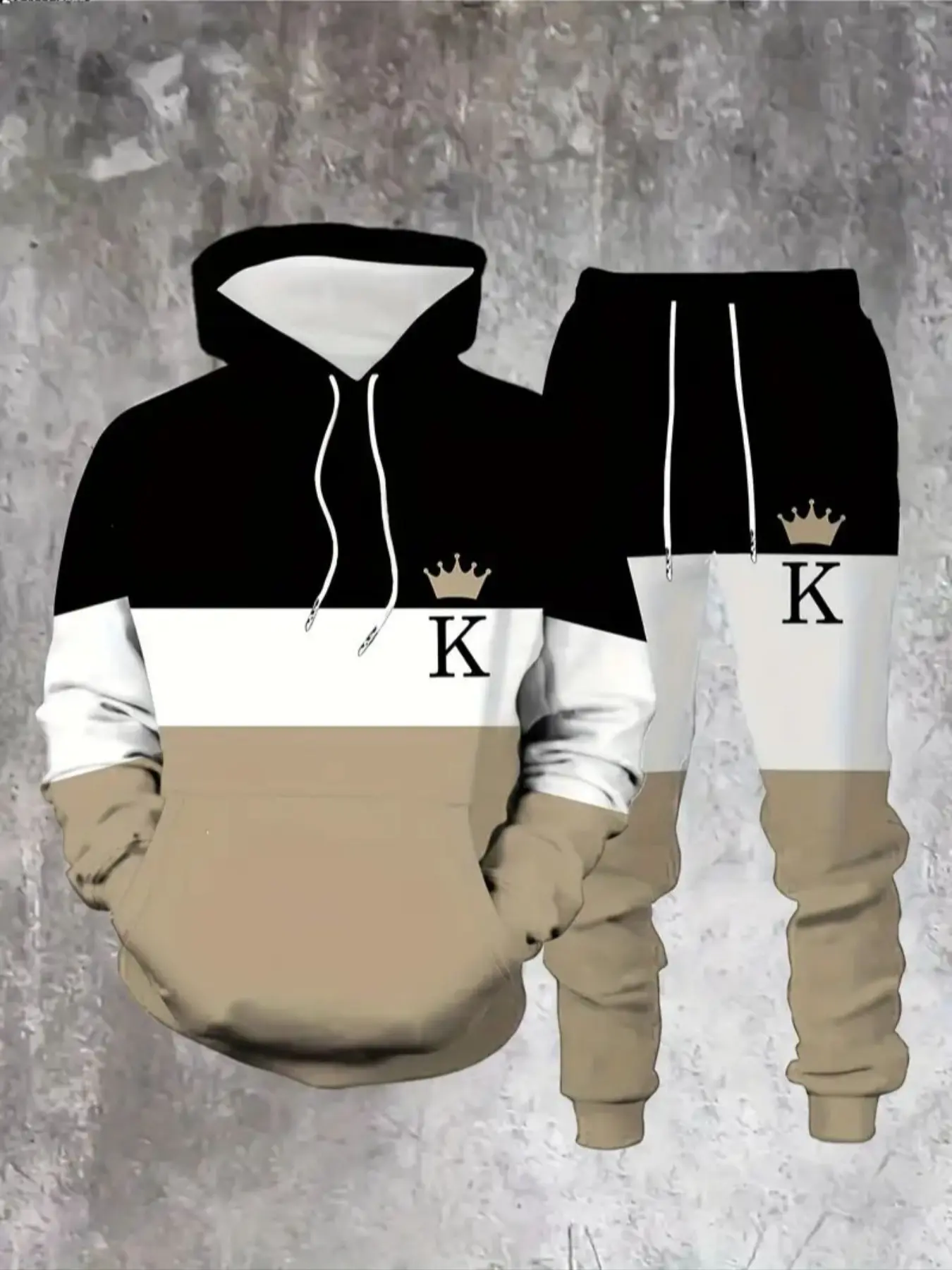 Men's 3D Digital Print Hoodie Set, Sporty Long Sleeve Fitted Top & Regular Pants, Fall Winter Casual Wear, Gift Idea
