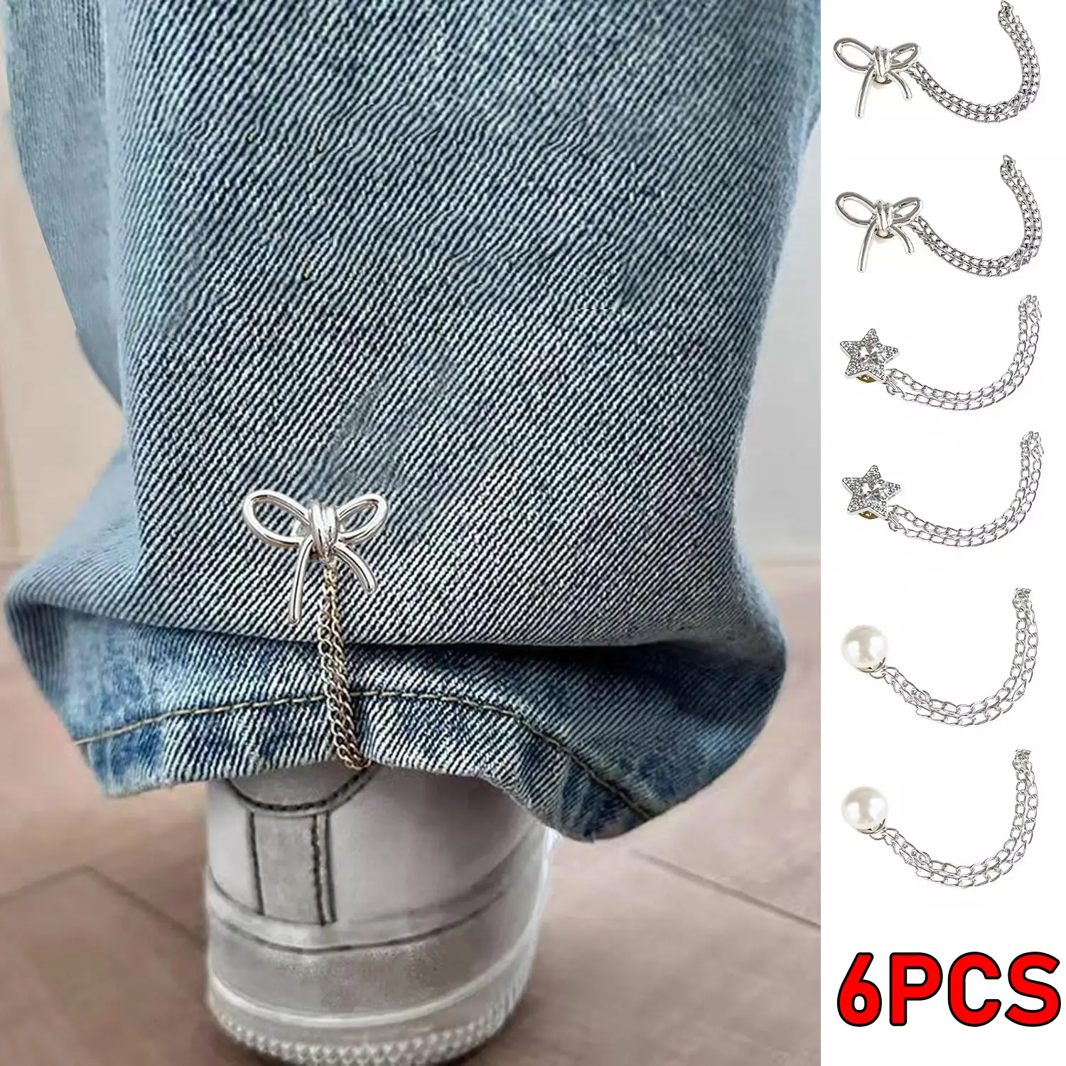 6pcs Multi-Function Chain-Style Clothespins, Multi-Purpose Pins for Securing Headscarves, Sleeve Cuffs, Pant Legs, and Shirt Cuffs,Clothing Clips for Cinch T-Shirt Hems, Collar, Pants Hems