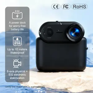 Flycloud Nine 4K Magnetic Action Camera Built-in Memory WiFi Anti-Shake 10m Waterproof with Charging Case Magnetic Clip Necklace Extension Bracket Multi-Angle POV Shooting for Cycling Fishing Outdoor Sports Vlog Pet Parent-Child View