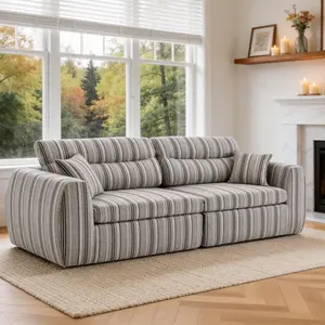 [Bellemave] Woven Chenille Striped Compression Sofa, Straight Row Compact Couch with High-Density Sponge, No-Assembly Required Space-Saving Sofa for Living Room, Apartment, Office