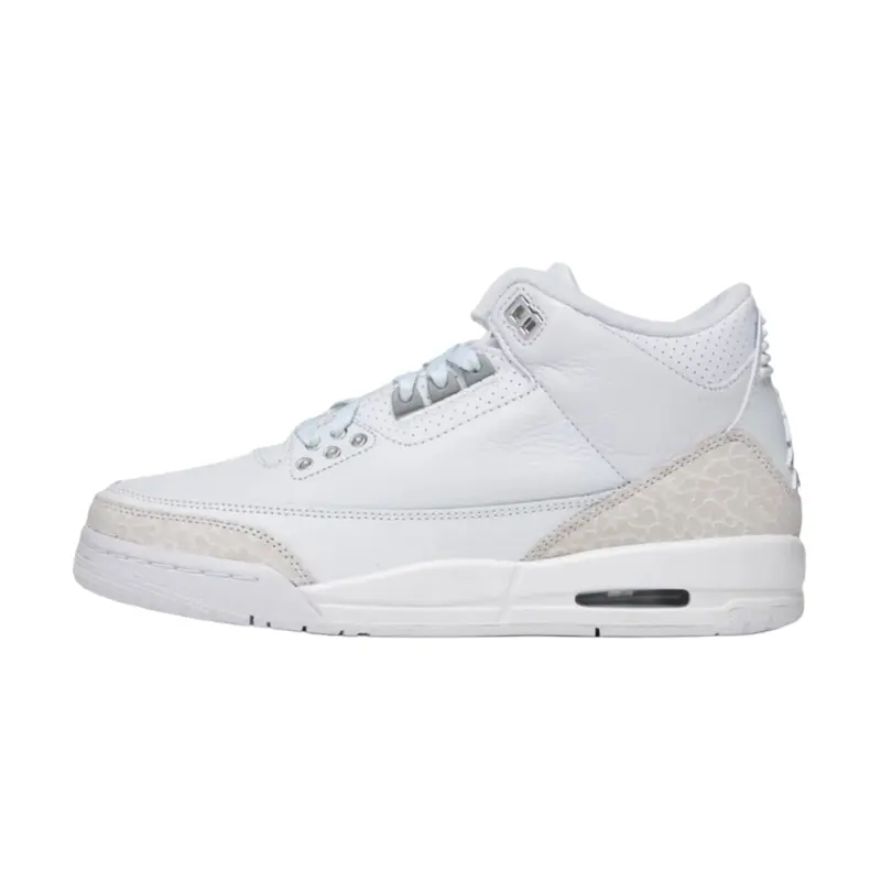 NIKE Air Jordan 3 Retro 'Pure Money' 2025 Women's White Leather Lifestyle Sneakers with Iconic Elephant Print, Gs, Grade School, Leather Upper, Casual, Shoe