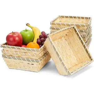 10 Pack Natural Bamboo Gift Baskets, 7.5" Square Woven Fruit Basket Small Wicker Bread & Chip Basket, Food Storage Baskets for Kitchen, Restaurant, Party Buffet Serving, Christmas Gift