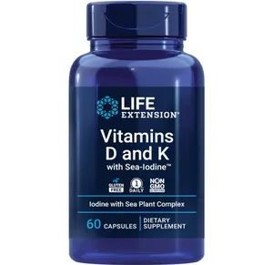 Life Extension Vitamins D and K with SeaIodine Bone Brain Thyroid Arterial Support Non GMO Once Daily Gluten Free, 60 Count
