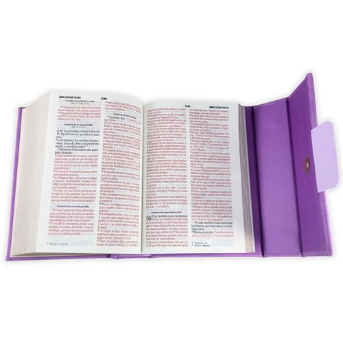 Biblia Cartera con Broche Magnético Compacta RV1960, imit piel morado con asa de mano