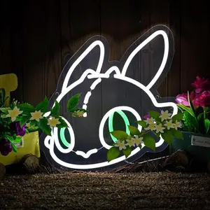 Dragon Neon Sign, LED Light for Wall Decor, Fantasy Bedroom Decor for Kids & Gamers,  Dimmable USB Powered, White Green(plants not included)