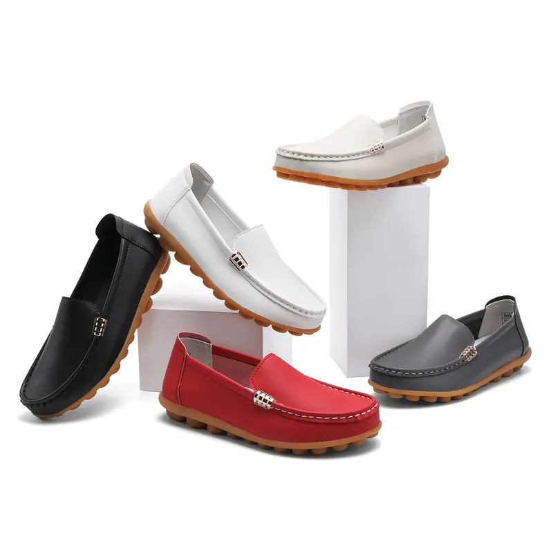 Hikwuz Women's Leather Easy Breezy Loafers - Round Toe, Breathable, Slip-Resistant Footwear, Below-Ankle Slip-Ons for Office Commuting Dressy Work Shoes for Women
