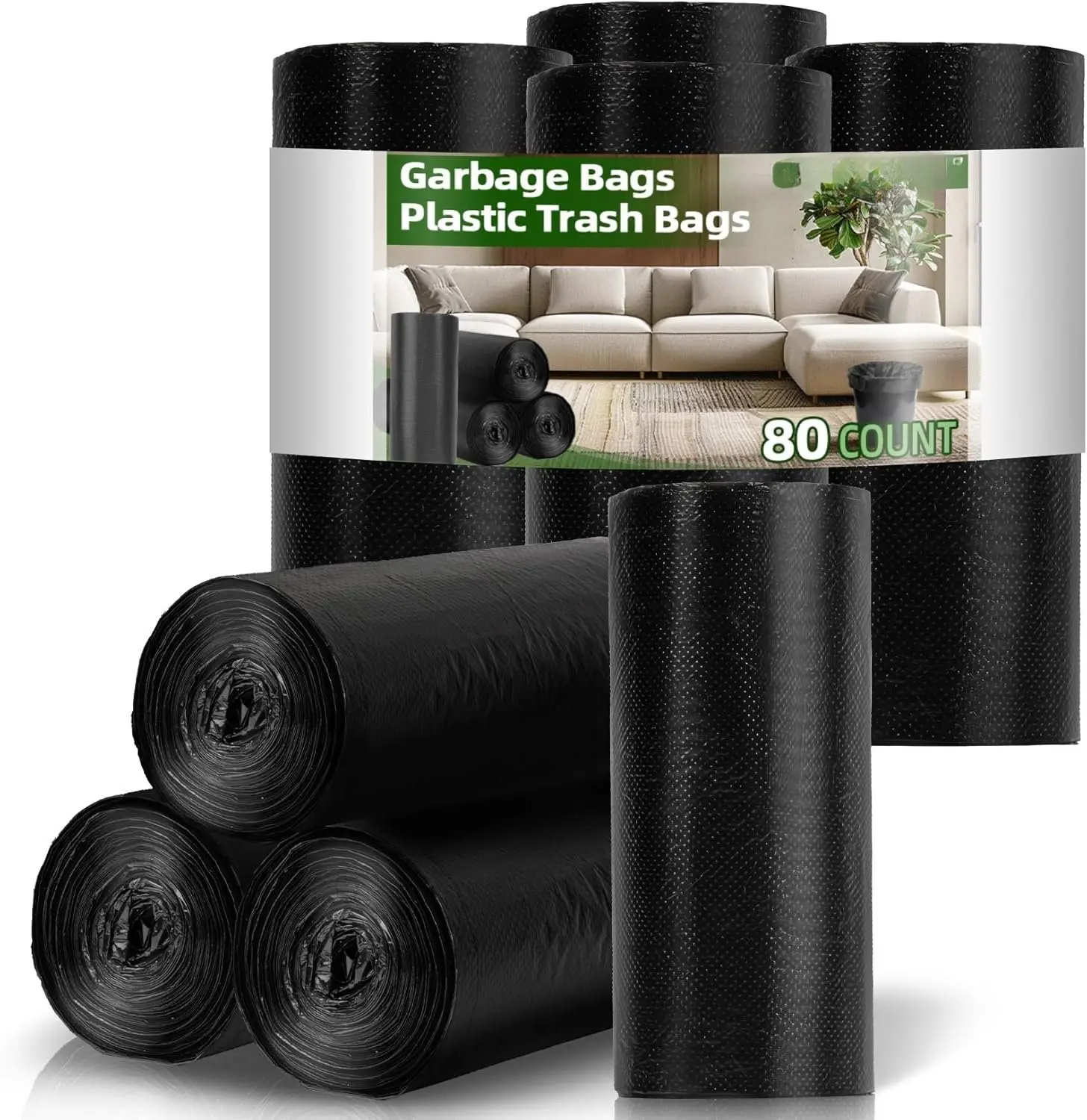 Trash Bags Bulk - 80 Count 4 Gallon Durable Garbage Bags, Small Plastic Trash Can Liners for Bedroom, Kitchen, Bathroom, , Shop, Office Can, Large Capacity