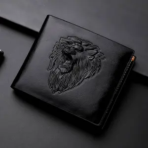 [1pc Lion Embossed Trifold Wallet] 1pc New Men's Lion Embossed Pattern Wallet, PU Leather Trifold Money Clip, Multi-card Slot Zipper Wallet, Men's Purse Gift