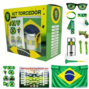 12Pcs/Set Brazil Fan Kit, Football Party Cheer Props, Bar Viewing Headband Sunglasses Stickers Gift Box