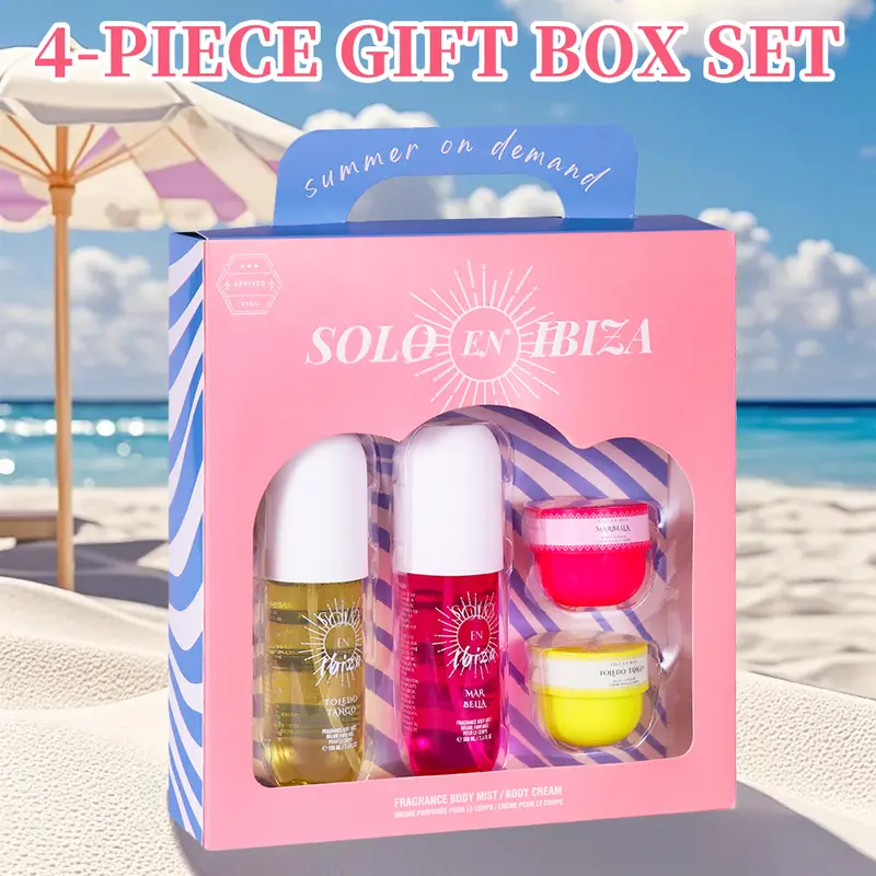 4-Piece Set Body&Hair Fragrance Mist Perfume&Body Cream Travel Box For Men And Women,4 Different Flavor Gift Box, Dating, Long-lasting Scent, ldeal For Dating, Daily Life, Parties, GiftGiving, 3.4 Fl Oz Perfume, 1.02 Fl Oz Body Cream