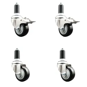 212 MAIN Lockable Furniture Moving Wheels - 3 in. Black Polyurethane Swivel Stem Casters, 1.38 in. Expanding Stem, 316 Stainless Steel (SCC-SS316TTLEX20S314-PPUB-BLK-2-S-2-138), Set of 4, Furniture Moving Wheel, Lockable Wheels
