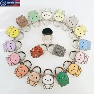 Cute Bear Foldable Bag Hook, No Drill No Trace Purse Hanger, Portable Handbag Holder for Desk Side Storage, Sturdy Space Saving Organizer, Mini Travel Accessory for Office, Home, Dorm, Vanity and Daily Use