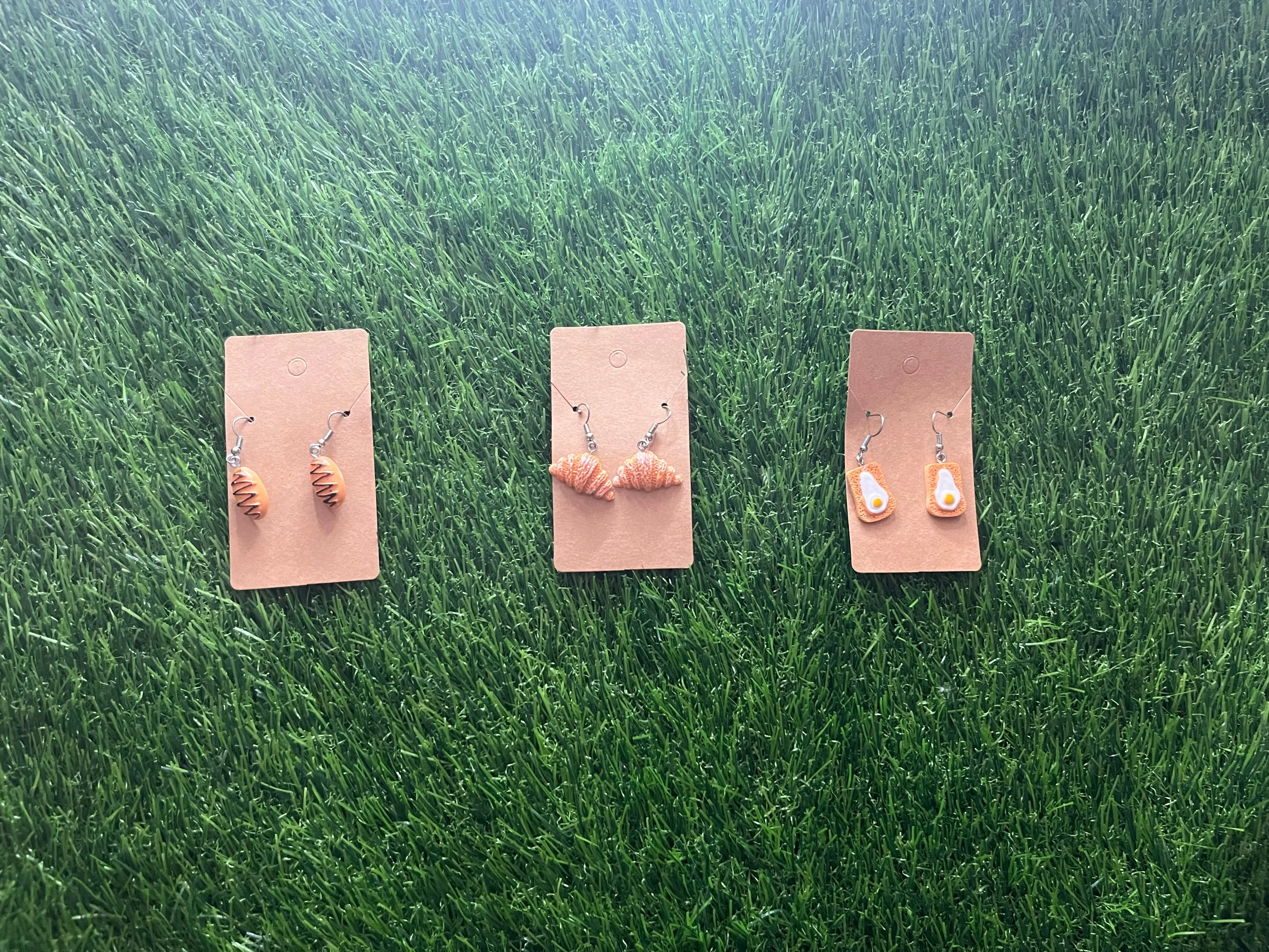 Cute 3-Pack Miniature Bakery Charm Earrings - Croissant, Toast, & Eclair