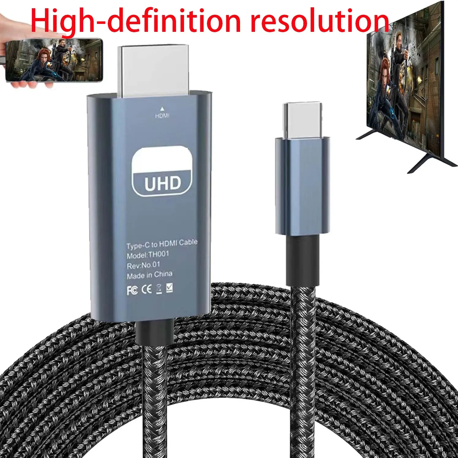 HDMI Adapter USB Type-C Cable, Durable High-Definition Video Converter Compatible with HP Laptop, MacBook, Samsung Galaxy S Series and Android Phones