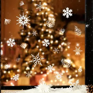 Christmas Window Decoration Snowflake 2D Static Cling, Holiday Background Sticker (27x27cm), Festive Decorations for Windows
