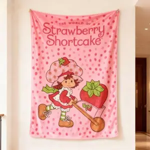 Strawberry Shortcake Berry Meadows Throw Blanket, Kids, Polyester, Navy, Wildbrain It is an excellent gift for children,Flannel material family and friends Cartoon Anime Blanket Cartoon Blanket Halloween and Christmas Gifts
