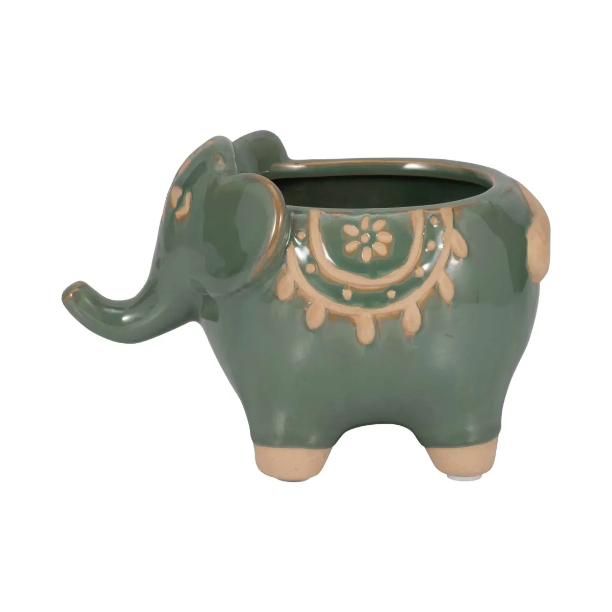 Sagebrook Home 20379-02 7 in. Green Elephant Planter - Decorative, Ornamental, Small Tabletop Flower Pot, Decorative Flower Pots, Ornamental Flower Pots