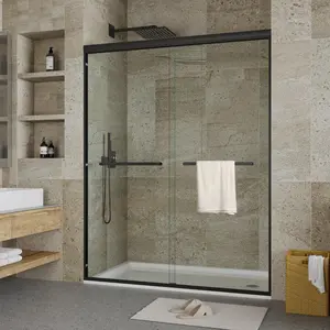 Shower Door Double Sliding，Semi-Frameless Sliding Glass Shower Door with  SGCC Tempered Glass, Bypass Shower Enclosure