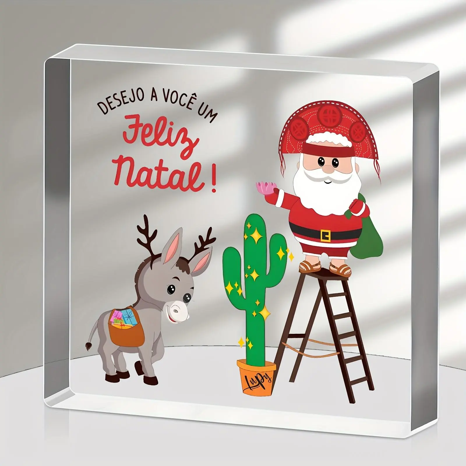 Christmas Acrylic Desktop Decoration, Santa Claus & Reindeer Design Ornament, Home Decor, Birthday Gift for Family, Coworkers and Friends