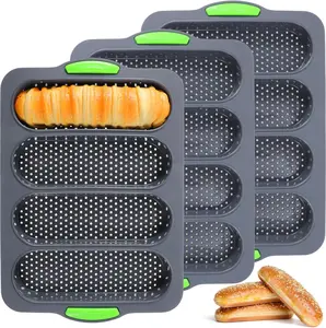 3 Pcs Non-Stick Silicone Baking Pan Set - Bread Loaf Pan & 4-Hole Baguette Bread Pan for Homemade Breads French Baguette Baking Romantic Dinner