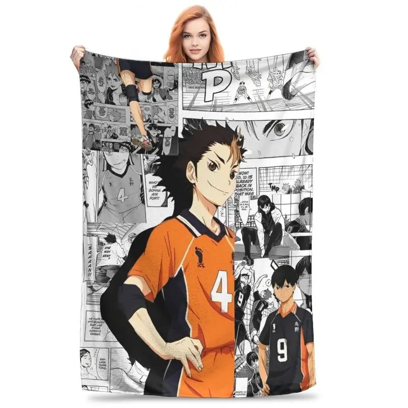 Haikyuu Yu Nishinoya 100% Brushed Flannel Blanket - Ultra Soft Velvet Quilt, Cozy Warm Throw for Bedroom Couch, Karasuno Volleyball Guardian Deity Style Gift for Anime Fans, Flannel Blankets