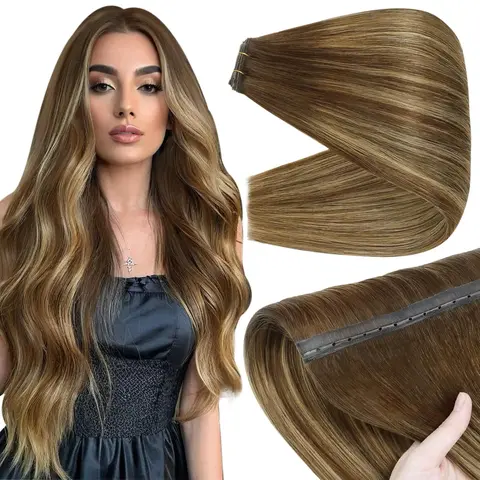 Full Shine 16 Inch Real Remy Hair Butterfly Weft Extensions - PU Quick Weaves, Human Hair Bundles, Sew In Options, Invisible Hole Design, Seamless Blend, Simple Installation, Workout-Compatible