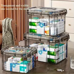 Waterproof Dual-Layer Medicine Storage Box, Transparent Multi-Slot Home & Bedroom First Aid Kit Organizer, Essential Medical Supply Holder