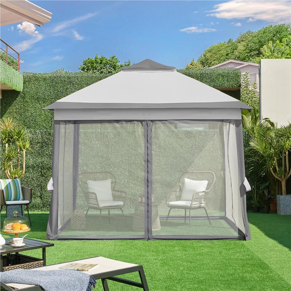 【On Sale】 Yaheetech Pop Up Gazebo Outdoor Canopy Shelter, Instant Patio Gazebo Sun Shade Canopy Tent with 4 Sandbags, Double Tiers & Mesh Netting for Lawn, Garden, Backyard & Deck