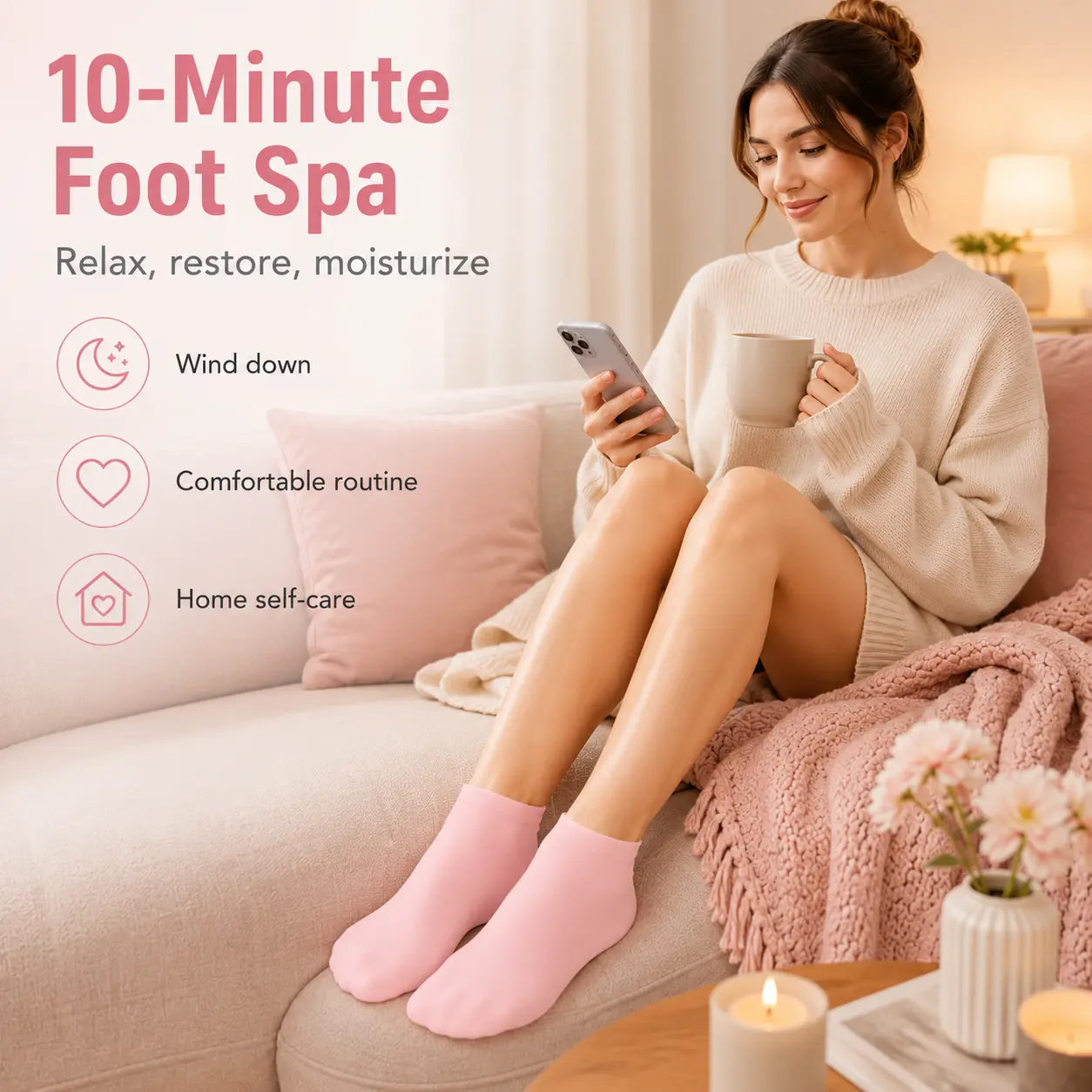 Reusable Silicone Foot Care Socks – Moisturizing Heel Mask Socks for Dry Cracked Feet, Soft Gel Foot Covers, Home Spa Pedicure Treatment - MM2