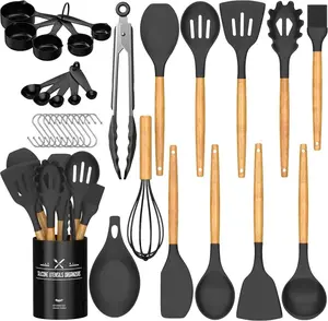 Kitchen Utensil Set-Silicone Cooking Utensils-33 Kitchen Gadgets & Spoons for Nonstick Cookware-Best Kitchen Tools, Useful Pots and Pans Accessories
