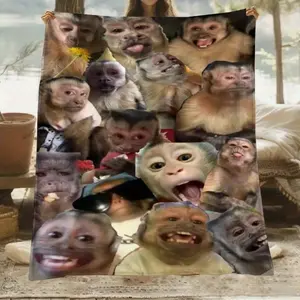 Funny Monkey Face Collage Flannel Blanket - Extra Large Soft Throw, Lightweight Breathable All-Season Skin-Friendly Contemporary Bedding Accessory for Couch, Bed - Ideal Gift for Home Decor Enthusiasts, Cuddly Blankets, Double-Face Blankets