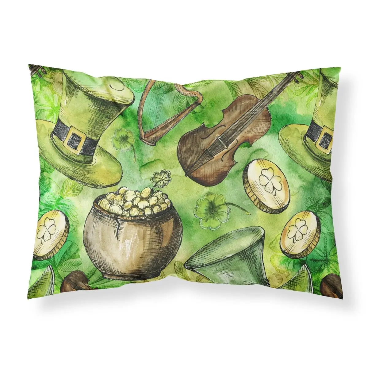 Standard Irish Theme Fabric Textile Pillowcase, Home Bedding for Indoor Use with Lucky Symbols, Printed