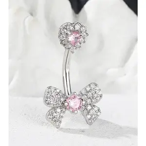 316L Stainless Steel Elegant Heart/Bow Zirconia Navel Piercing