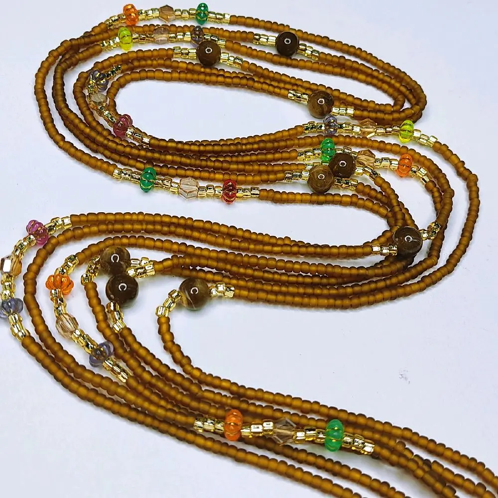 Fall theme waistbeads, 50 inches belly chain for women, Brown color Mixt Tie on waistbeads. Fall theme waistbeads, 50 inches belly chain for women, Brown color Mixt Tie on waistbeads.
